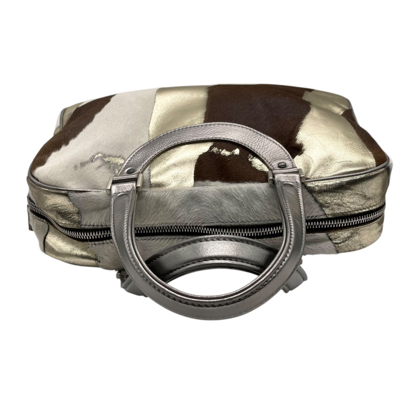 ジャックルコー リスボン ミニボストンバッグ カーフヘア パッチワーク 2000年代 メタリック レザー ハンドバッグ JACQUES LE CORRE Lisbonne