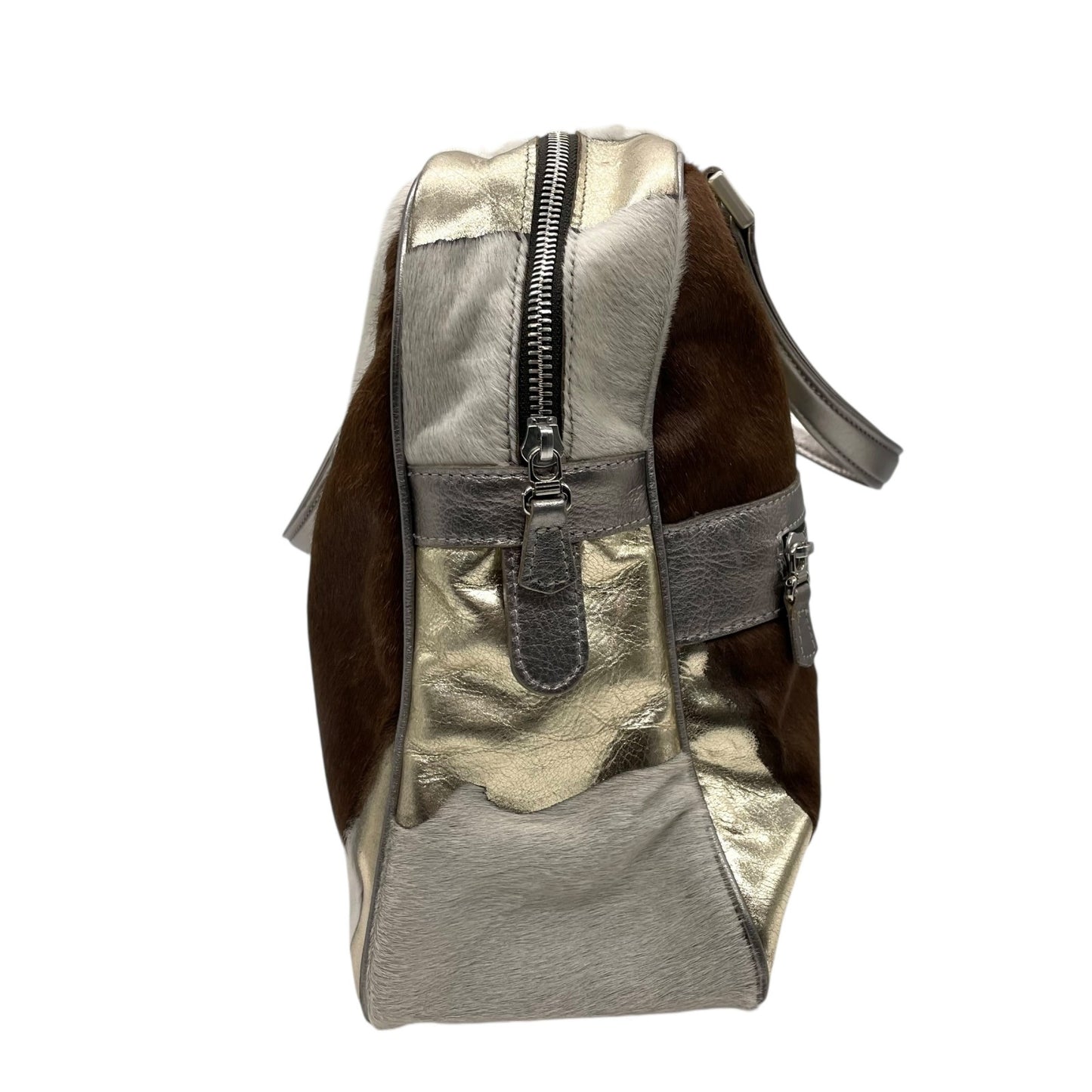 ジャックルコー リスボン ミニボストンバッグ カーフヘア パッチワーク 2000年代 メタリック レザー ハンドバッグ JACQUES LE CORRE Lisbonne