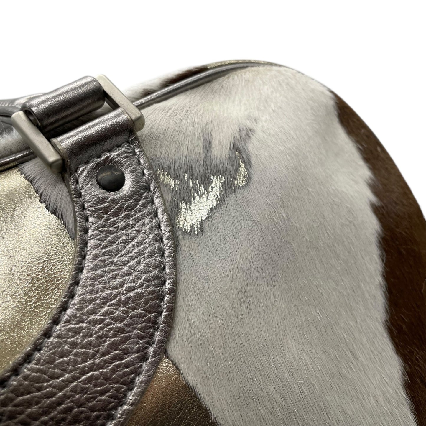 ジャックルコー リスボン ミニボストンバッグ カーフヘア パッチワーク 2000年代 メタリック レザー ハンドバッグ JACQUES LE CORRE Lisbonne