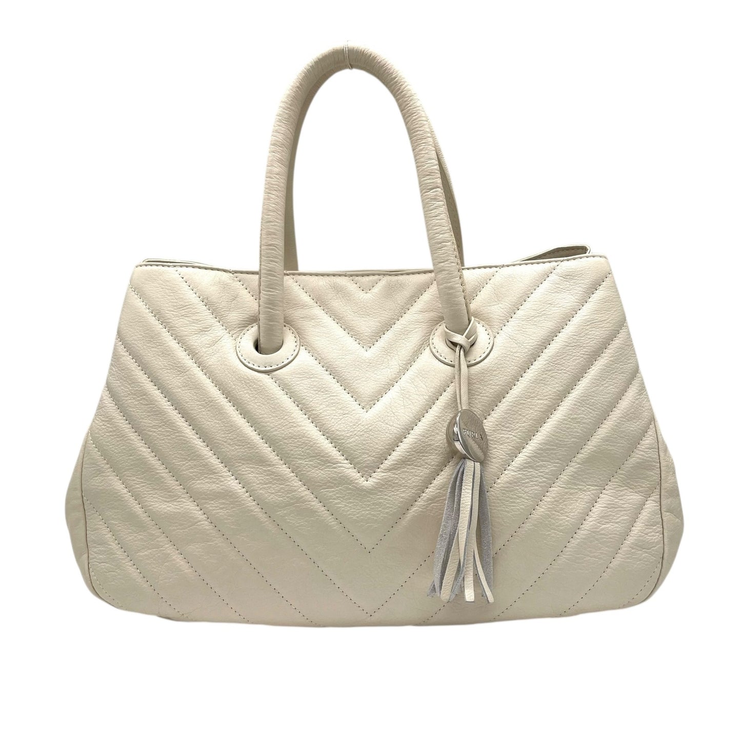 フルラ FURLA キルティング トートバッグ ホワイト 白 レザー タッセルチャーム付き ハンドバッグ S96