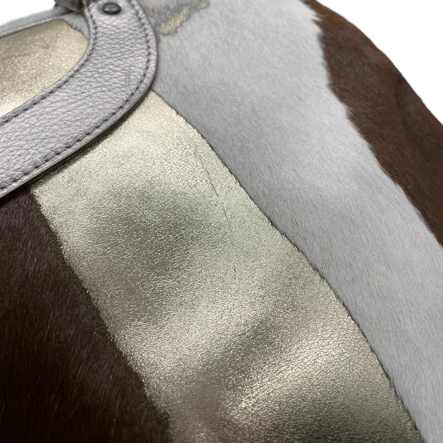 ジャックルコー リスボン ミニボストンバッグ カーフヘア パッチワーク 2000年代 メタリック レザー ハンドバッグ JACQUES LE CORRE Lisbonne