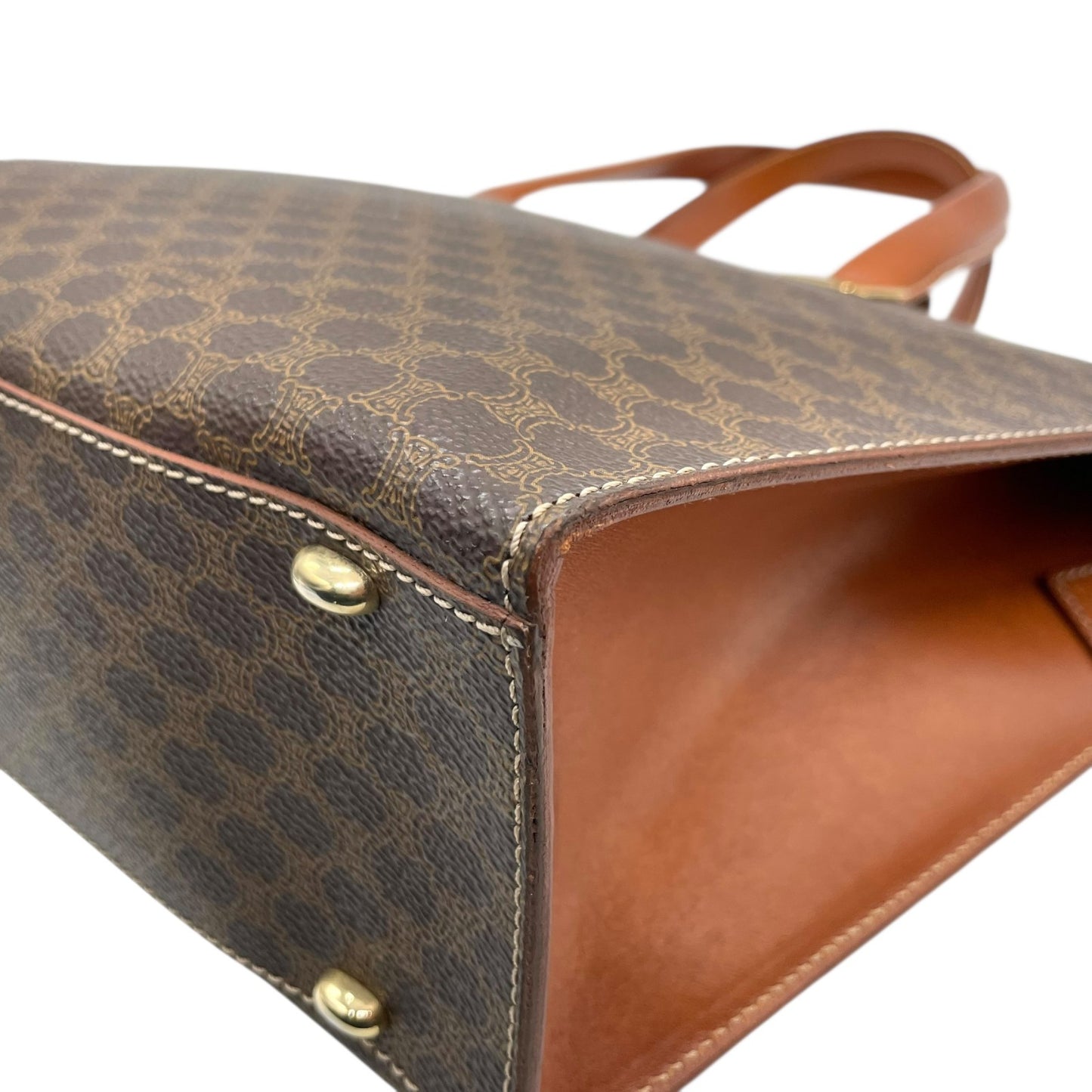 セリーヌ CELINE マカダム ブラゾン 柄 2WAY トートバッグ ショルダーバッグ ハンドバッグ 斜め掛け可 PVC レザー 本革 ブラウン 茶 ゴールド金具 オールドセリーヌ ビンテージ クラシック レトロ レディース 鞄 カバン イタリア製 B