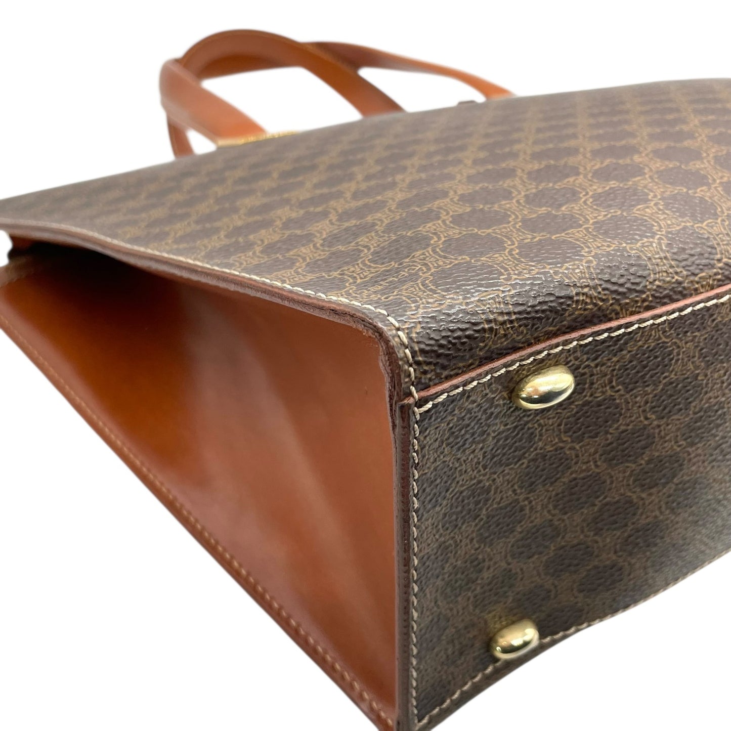 セリーヌ CELINE マカダム ブラゾン 柄 2WAY トートバッグ ショルダーバッグ ハンドバッグ 斜め掛け可 PVC レザー 本革 ブラウン 茶 ゴールド金具 オールドセリーヌ ビンテージ クラシック レトロ レディース 鞄 カバン イタリア製 B