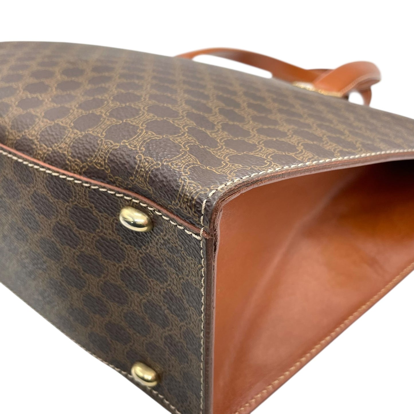 セリーヌ CELINE マカダム ブラゾン 柄 2WAY トートバッグ ショルダーバッグ ハンドバッグ 斜め掛け可 PVC レザー 本革 ブラウン 茶 ゴールド金具 オールドセリーヌ ビンテージ クラシック レトロ レディース 鞄 カバン イタリア製 B