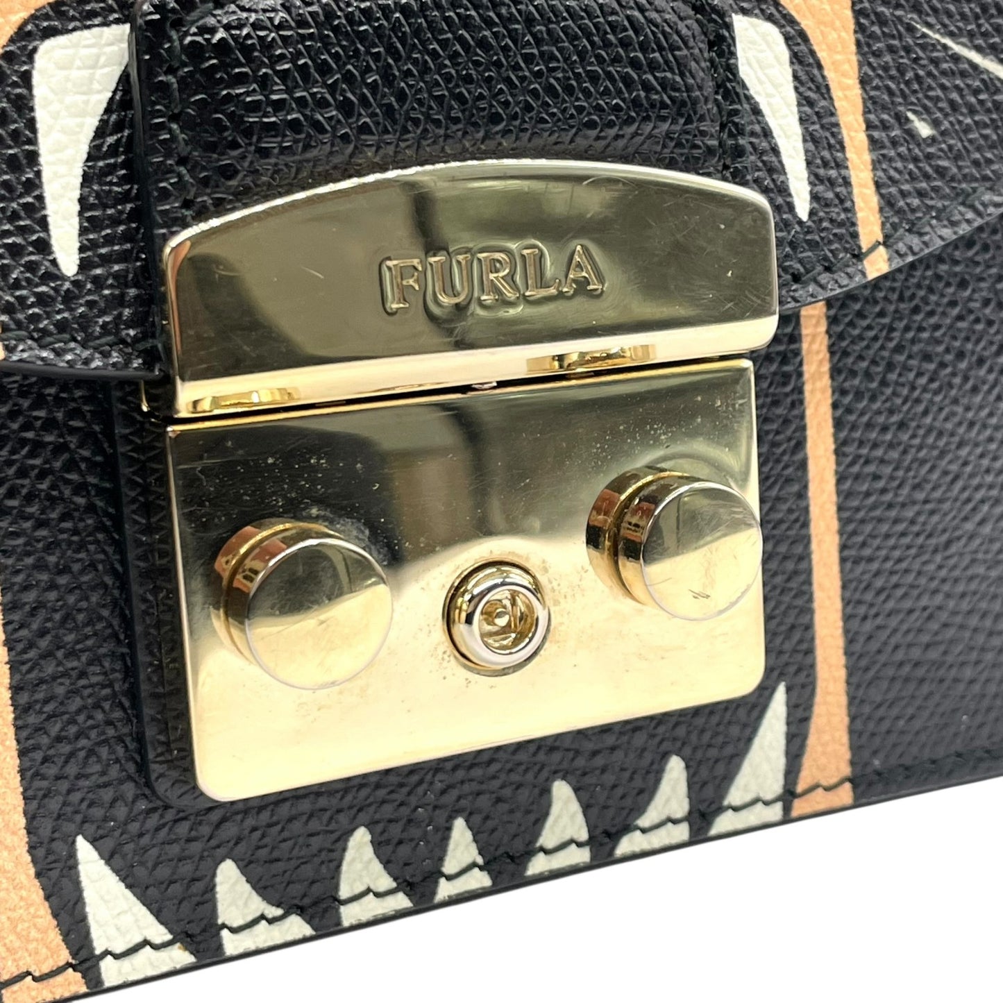 フルラ FURLA メトロポリス METROPOLIS ネコ柄 2WAYショルダーバッグ レザー ブラック 黒 マルチカラー S82