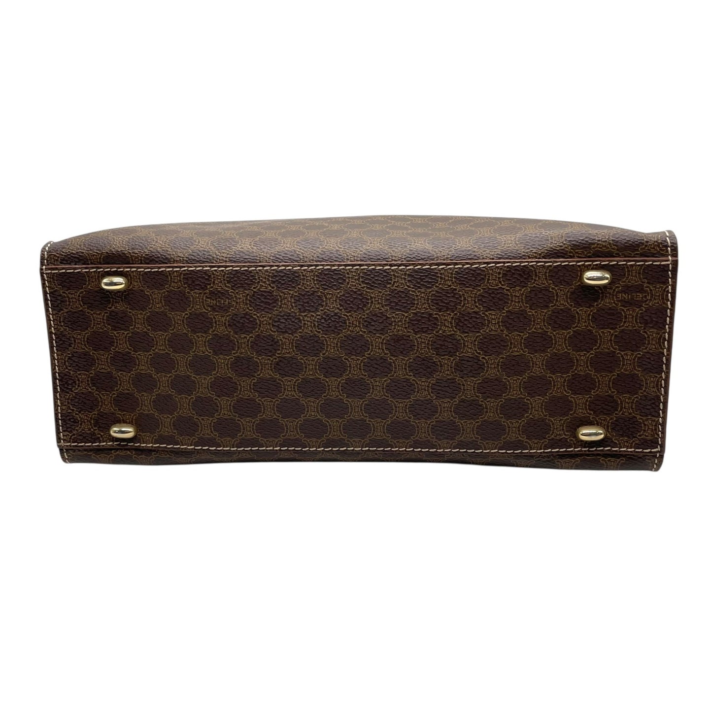 セリーヌ CELINE マカダム ブラゾン 柄 2WAY トートバッグ ショルダーバッグ ハンドバッグ 斜め掛け可 PVC レザー 本革 ブラウン 茶 ゴールド金具 オールドセリーヌ ビンテージ クラシック レトロ レディース 鞄 カバン イタリア製 B