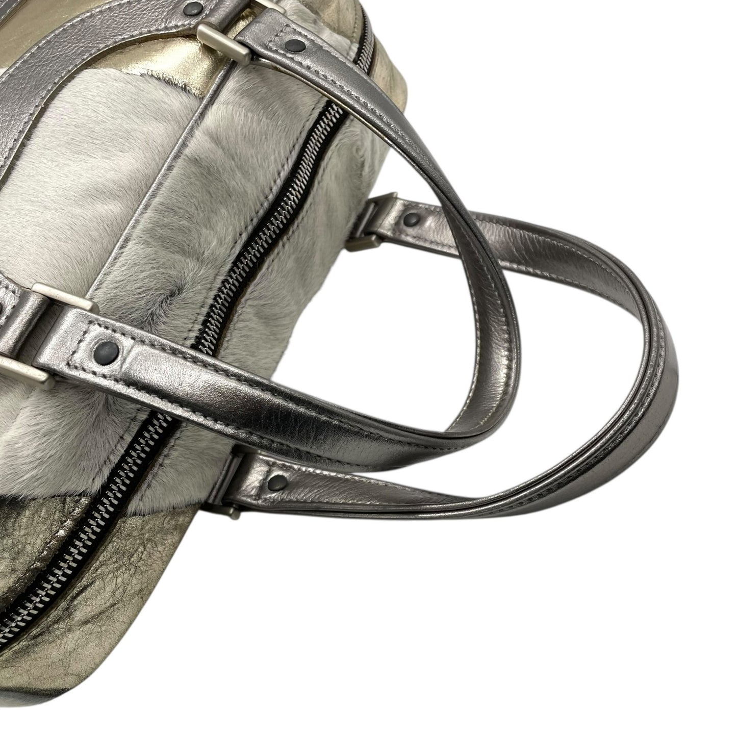 ジャックルコー リスボン ミニボストンバッグ カーフヘア パッチワーク 2000年代 メタリック レザー ハンドバッグ JACQUES LE CORRE Lisbonne