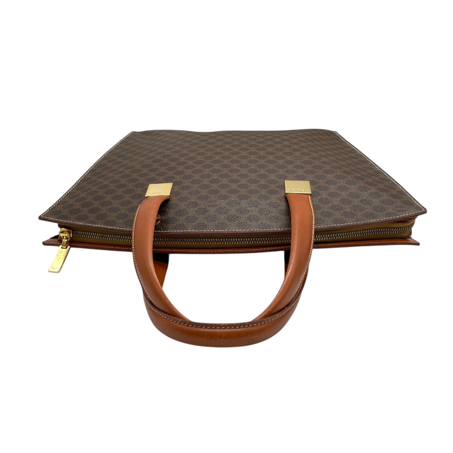 セリーヌ CELINE マカダム ブラゾン 柄 2WAY トートバッグ ショルダーバッグ ハンドバッグ 斜め掛け可 PVC レザー 本革 ブラウン 茶 ゴールド金具 オールドセリーヌ ビンテージ クラシック レトロ レディース 鞄 カバン イタリア製 B