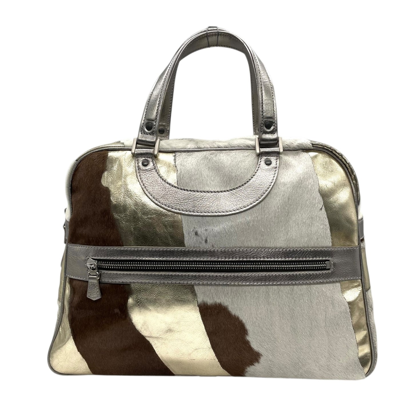 ジャックルコー リスボン ミニボストンバッグ カーフヘア パッチワーク 2000年代 メタリック レザー ハンドバッグ JACQUES LE CORRE Lisbonne