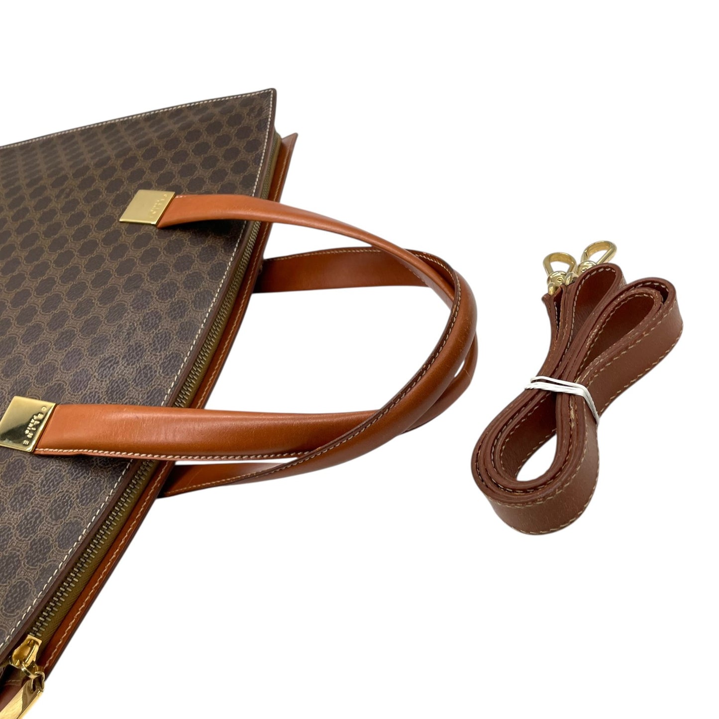 セリーヌ CELINE マカダム ブラゾン 柄 2WAY トートバッグ ショルダーバッグ ハンドバッグ 斜め掛け可 PVC レザー 本革 ブラウン 茶 ゴールド金具 オールドセリーヌ ビンテージ クラシック レトロ レディース 鞄 カバン イタリア製 B