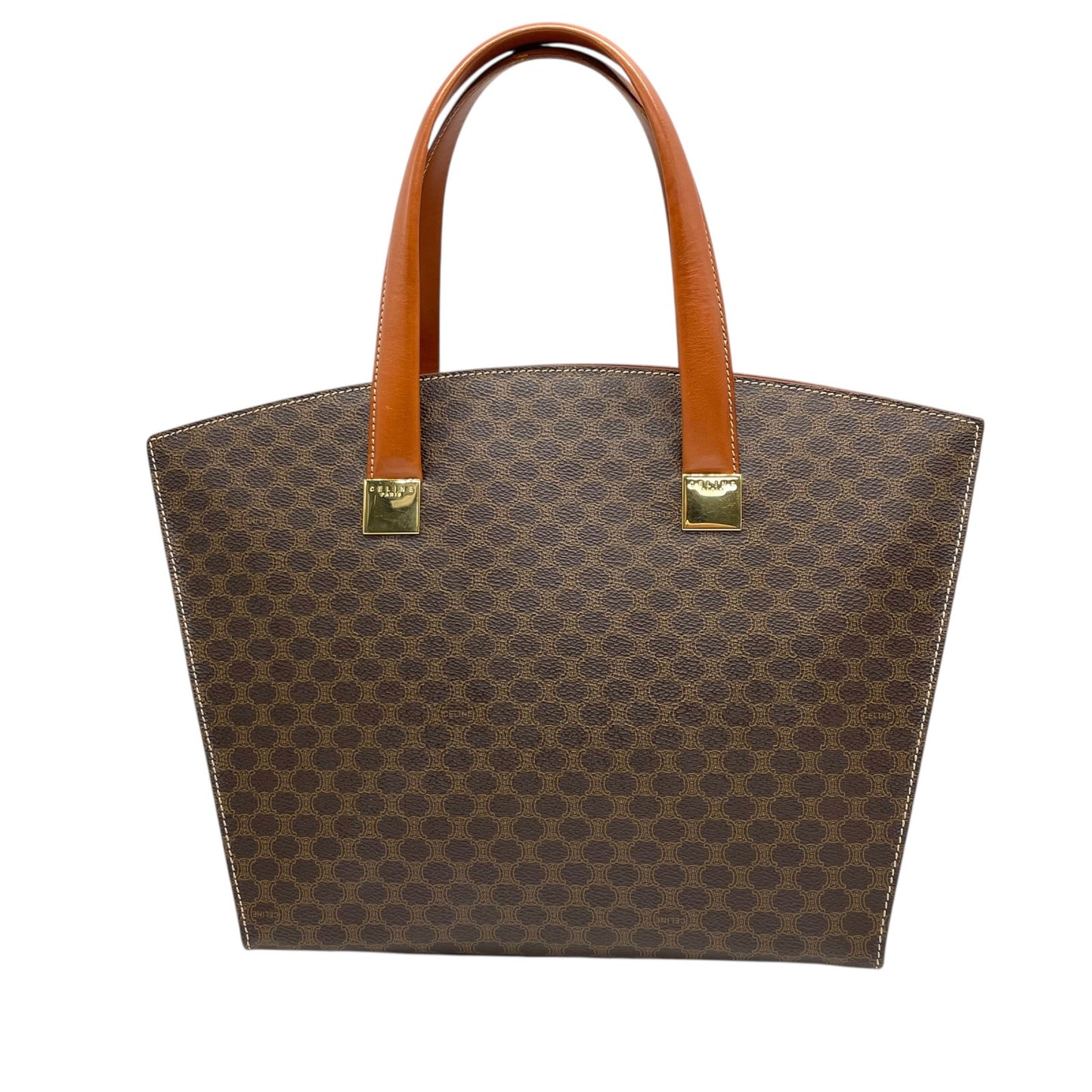 セリーヌ CELINE マカダム ブラゾン 柄 2WAY トートバッグ ショルダーバッグ ハンドバッグ 斜め掛け可 PVC レザー 本革 ブラウン 茶 ゴールド金具 オールドセリーヌ ビンテージ クラシック レトロ レディース 鞄 カバン イタリア製 B