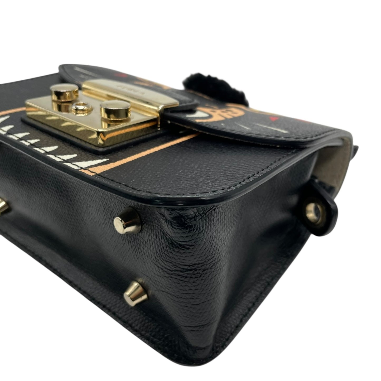 フルラ FURLA メトロポリス METROPOLIS ネコ柄 2WAYショルダーバッグ レザー ブラック 黒 マルチカラー S82