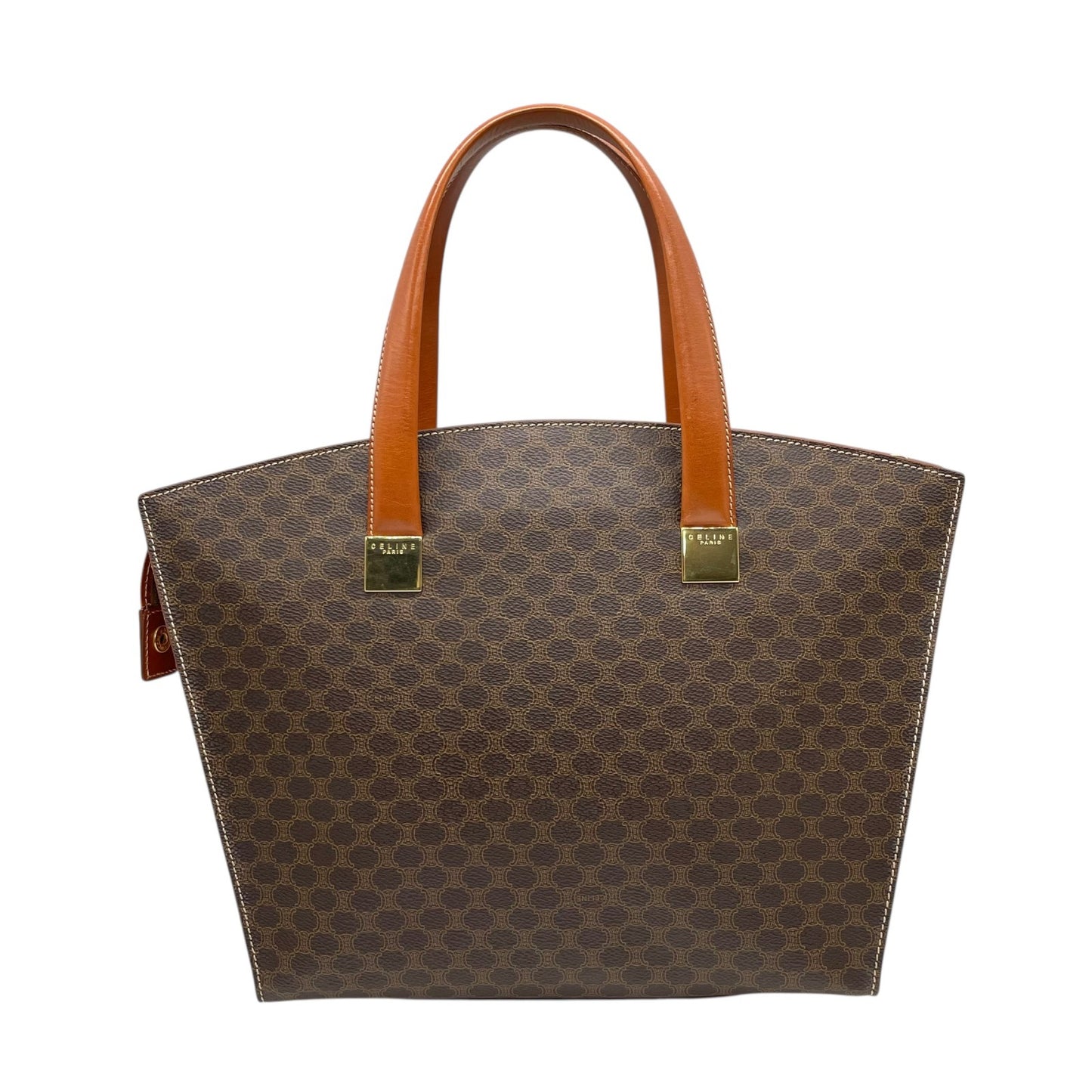 セリーヌ CELINE マカダム ブラゾン 柄 2WAY トートバッグ ショルダーバッグ ハンドバッグ 斜め掛け可 PVC レザー 本革 ブラウン 茶 ゴールド金具 オールドセリーヌ ビンテージ クラシック レトロ レディース 鞄 カバン イタリア製 B