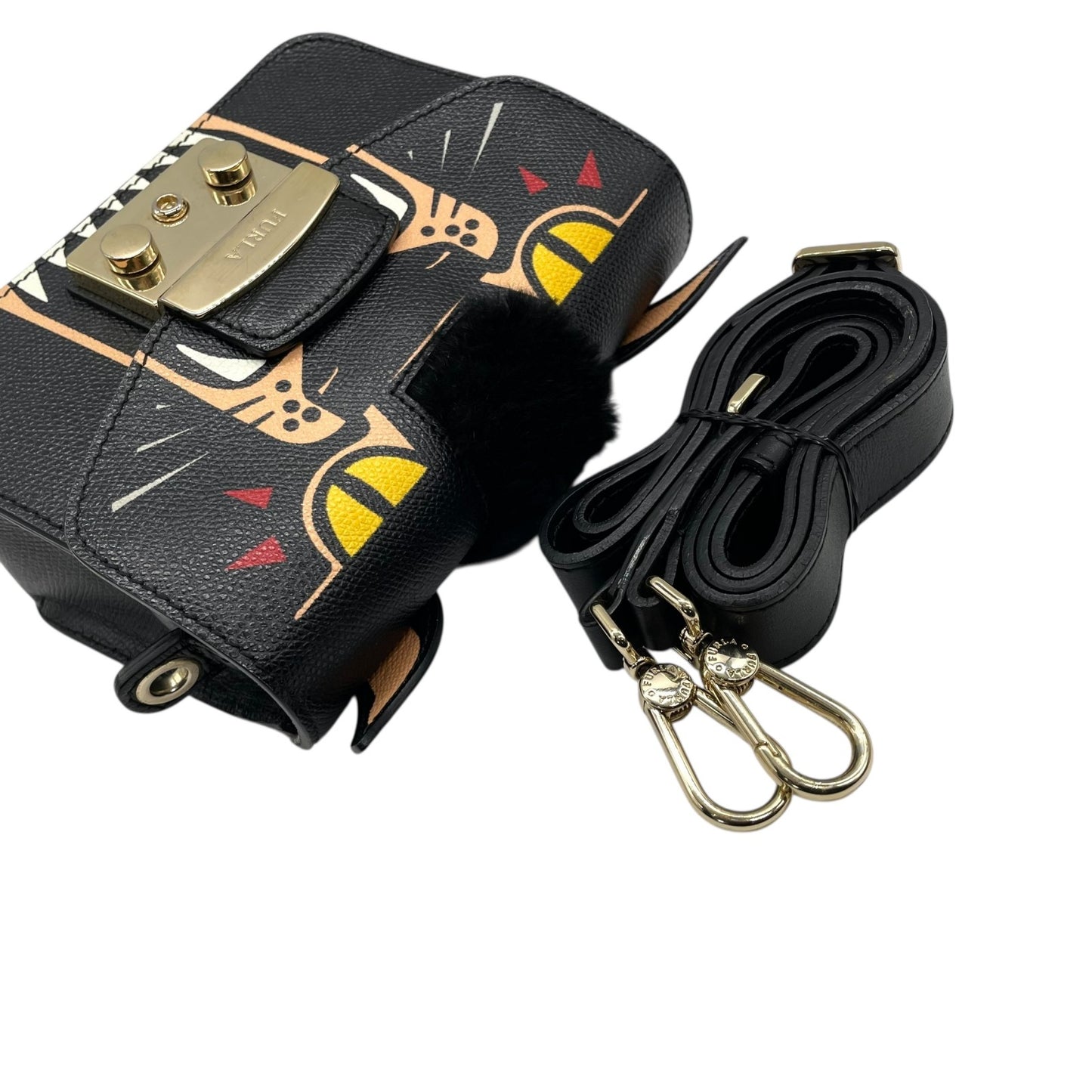 フルラ FURLA メトロポリス METROPOLIS ネコ柄 2WAYショルダーバッグ レザー ブラック 黒 マルチカラー S82