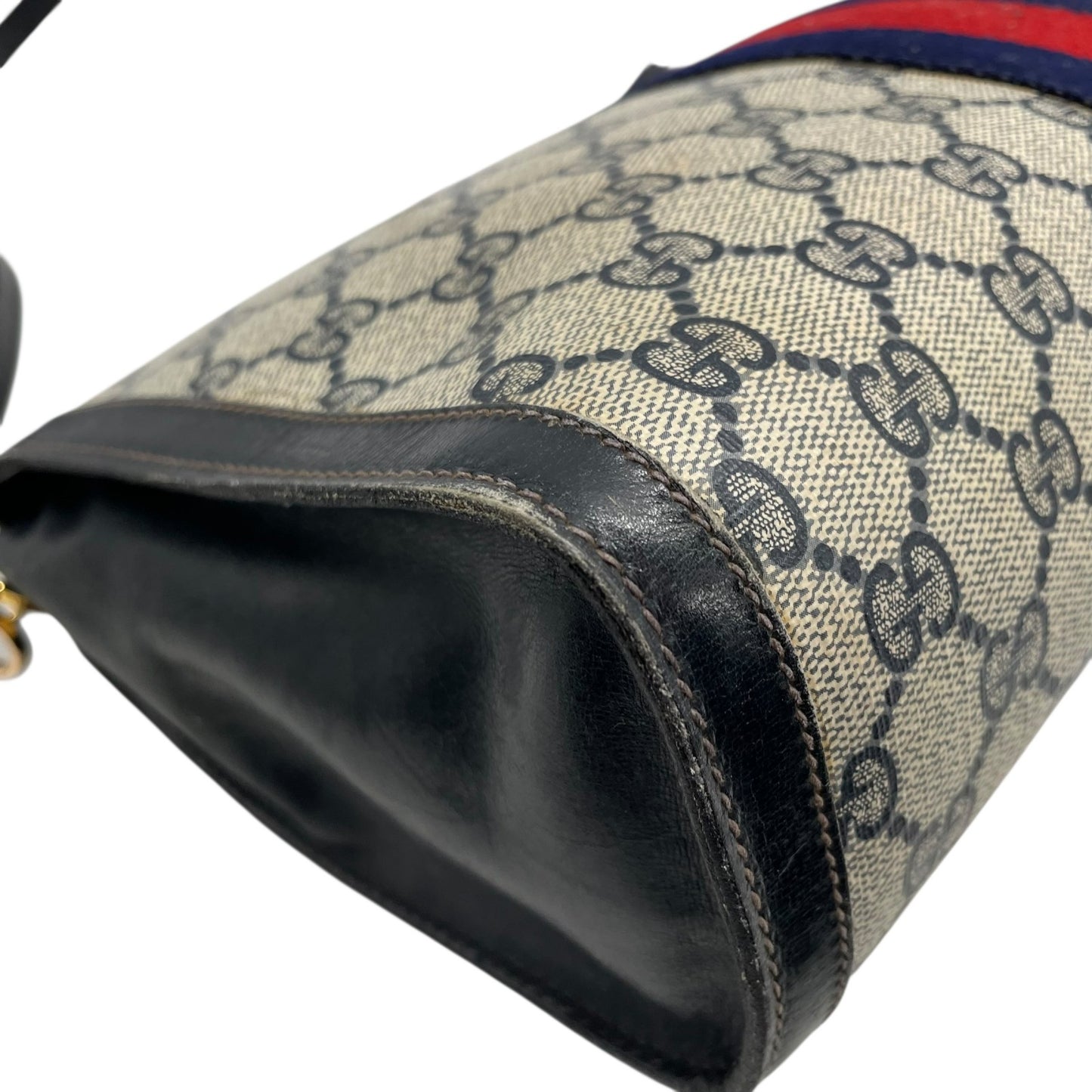 GUCCI グッチ GGスプリーム ショルダーバッグ ウェブライン グレー ネイビー PVC レザー ヴィンテージ z3