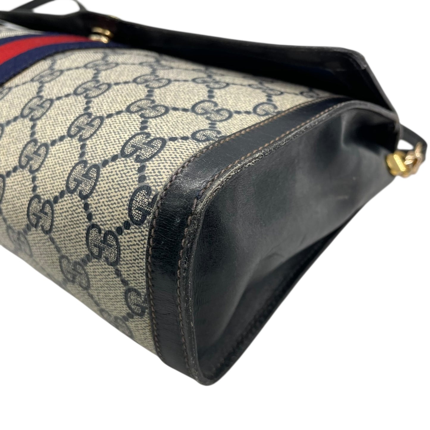 GUCCI グッチ GGスプリーム ショルダーバッグ ウェブライン グレー ネイビー PVC レザー ヴィンテージ z3