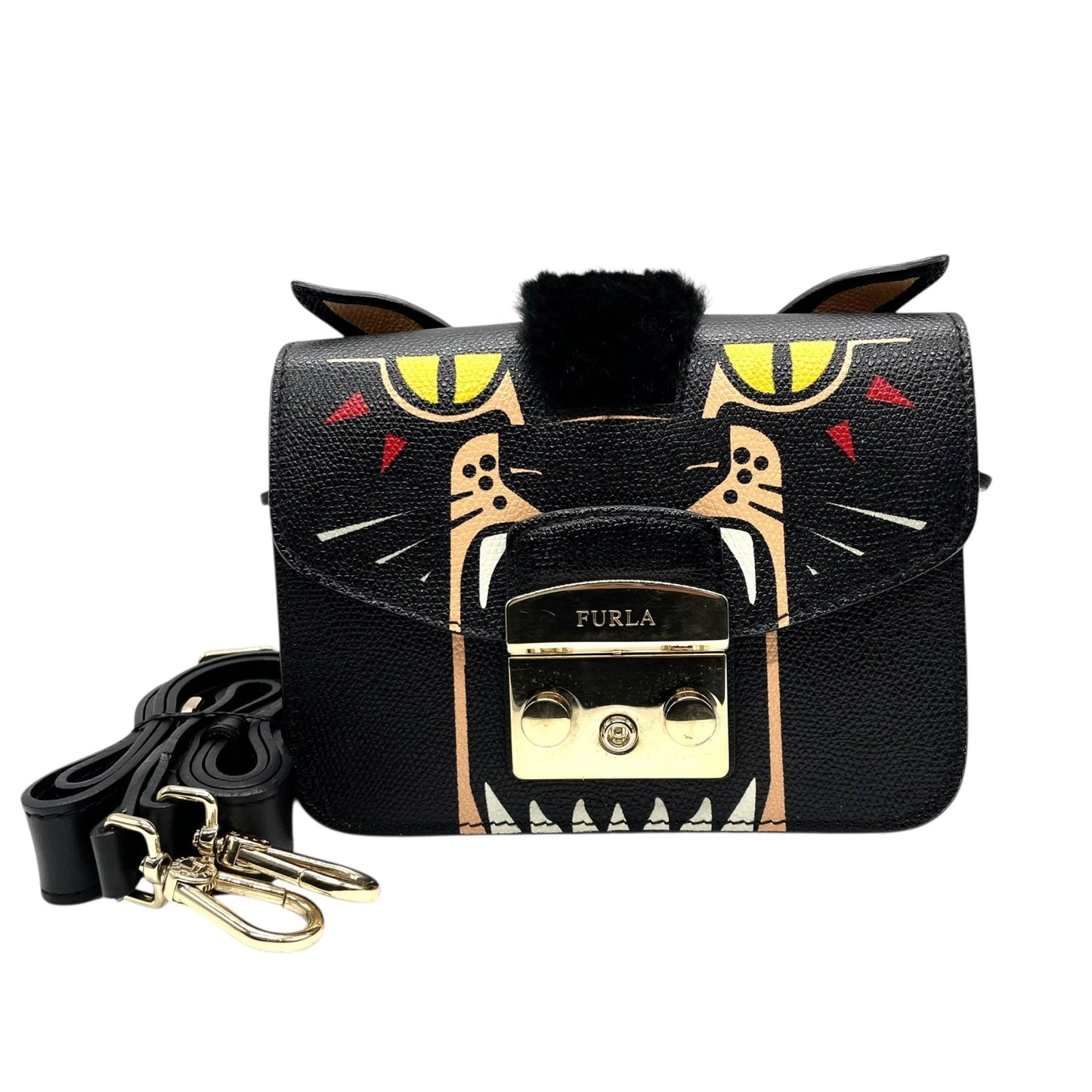 フルラ FURLA メトロポリス METROPOLIS ネコ柄 2WAYショルダーバッグ レザー ブラック 黒 マルチカラー S82