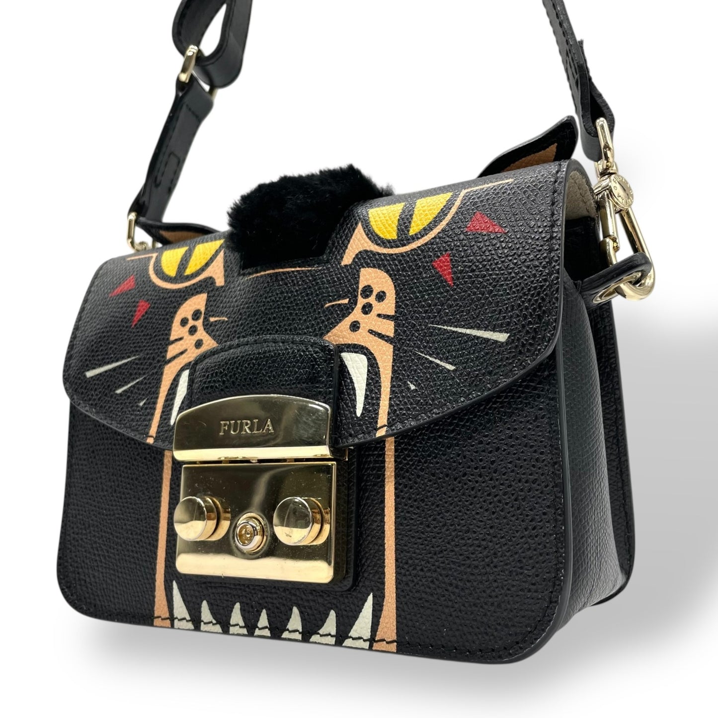 フルラ FURLA メトロポリス METROPOLIS ネコ柄 2WAYショルダーバッグ レザー ブラック 黒 マルチカラー S82