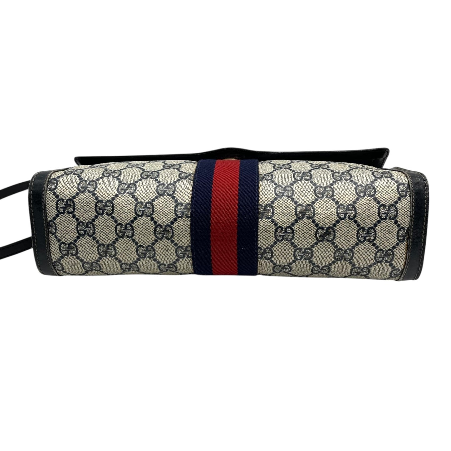 GUCCI グッチ GGスプリーム ショルダーバッグ ウェブライン グレー ネイビー PVC レザー ヴィンテージ z3