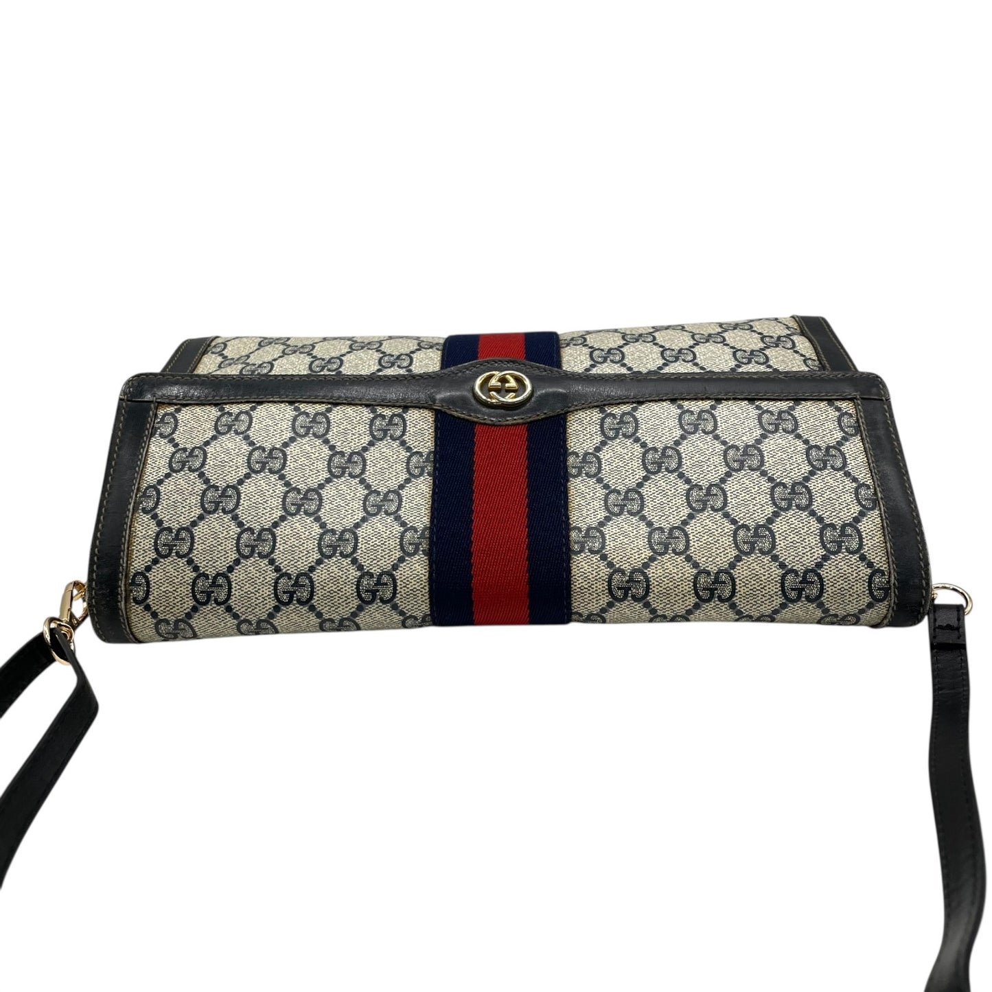 GUCCI グッチ GGスプリーム ショルダーバッグ ウェブライン グレー ネイビー PVC レザー ヴィンテージ z3