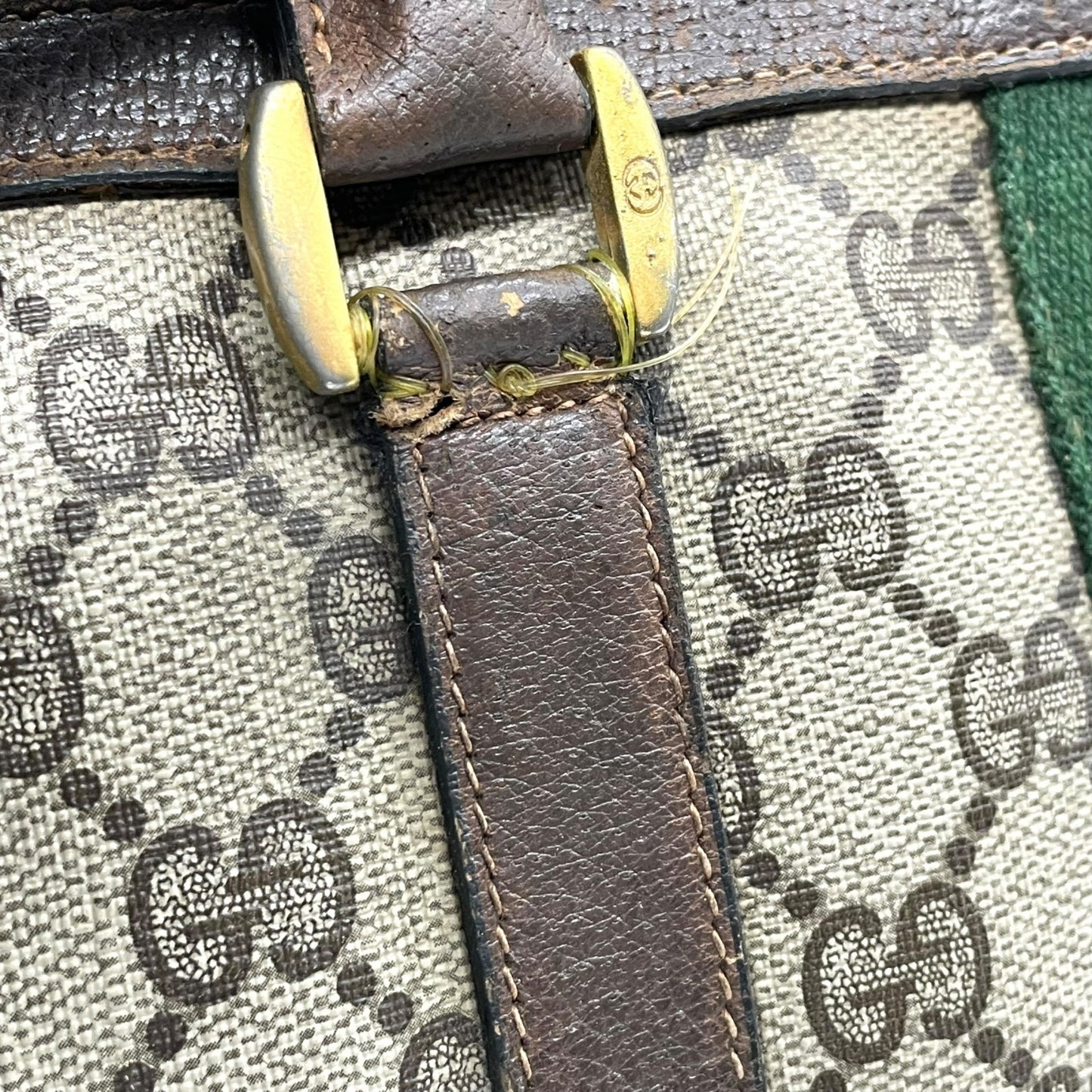 GUCCI グッチ ヴィンテージ GGスプリーム ミニボストン ハンドバッグ インターロッキングG ボストンバッグ GG柄 シェリーライン ベージュ ブラウン PVC レザー オールドグッチ F