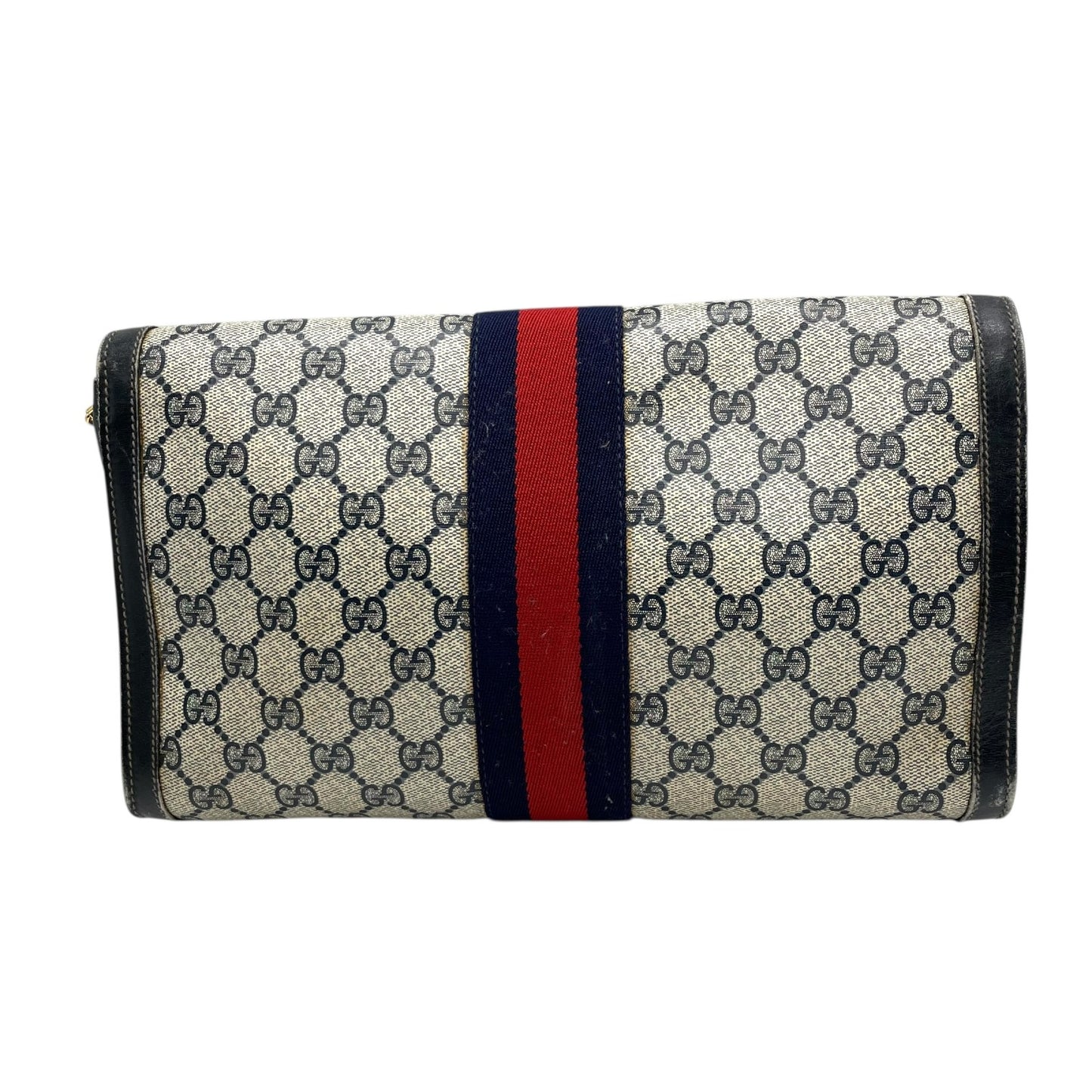 GUCCI グッチ GGスプリーム ショルダーバッグ ウェブライン グレー ネイビー PVC レザー ヴィンテージ z3