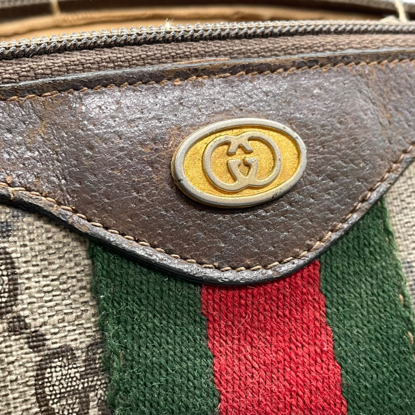 GUCCI グッチ ヴィンテージ GGスプリーム ミニボストン ハンドバッグ インターロッキングG ボストンバッグ GG柄 シェリーライン ベージュ ブラウン PVC レザー オールドグッチ F