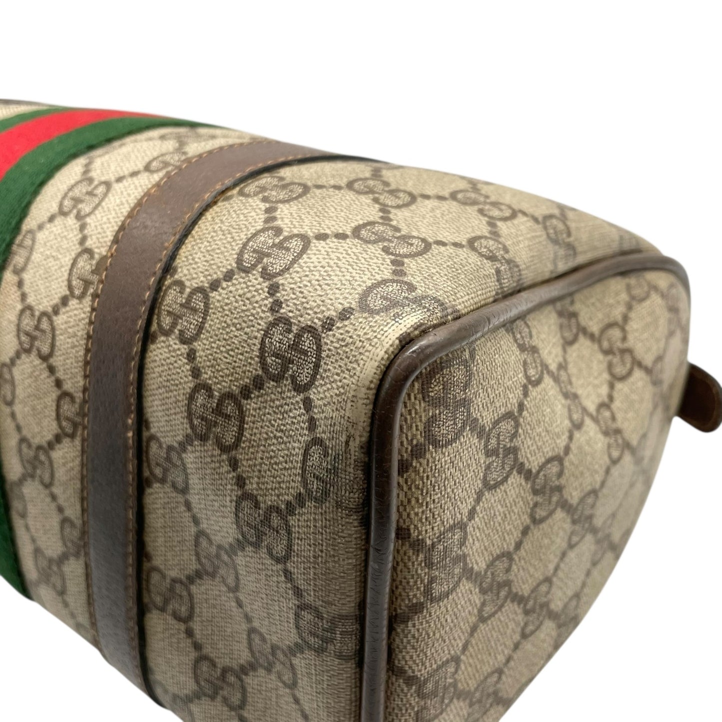 GUCCI グッチ ヴィンテージ GGスプリーム ミニボストン ハンドバッグ インターロッキングG ボストンバッグ GG柄 シェリーライン ベージュ ブラウン PVC レザー オールドグッチ F