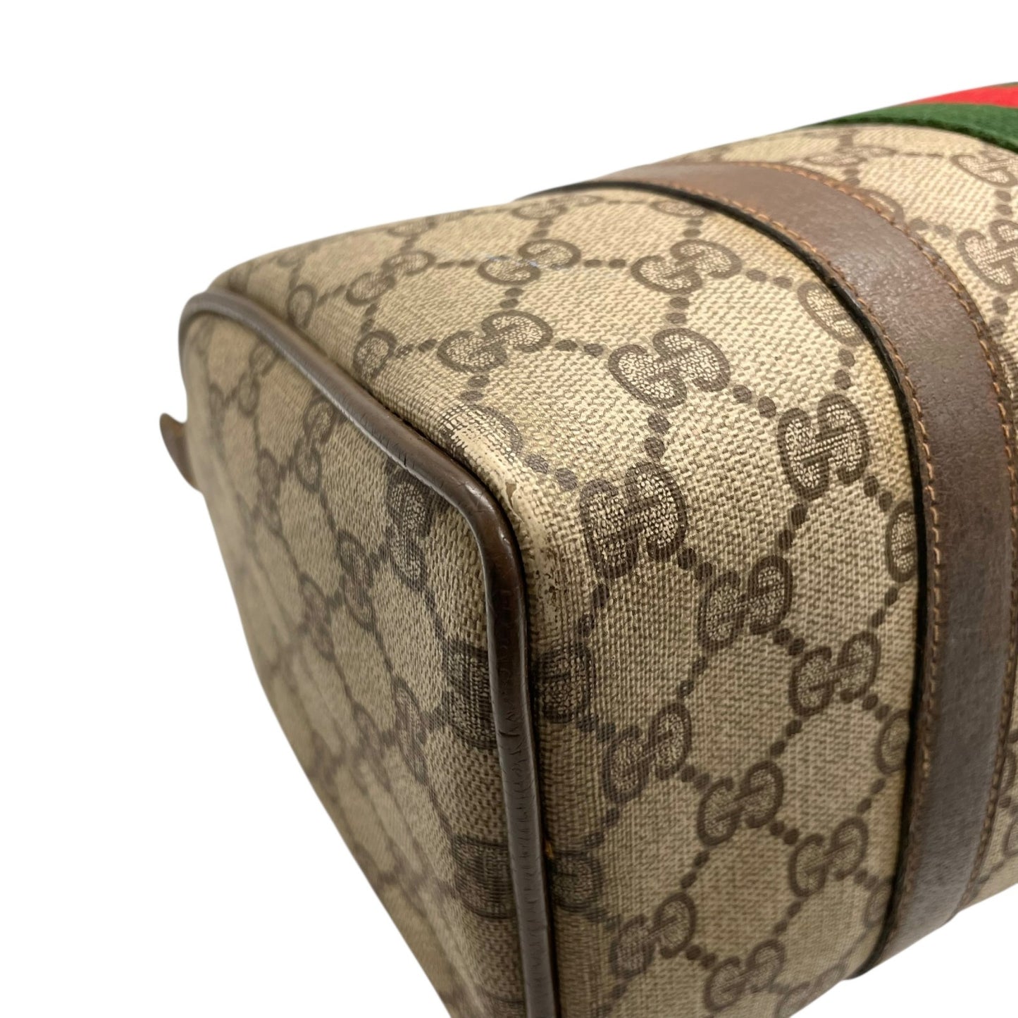 GUCCI グッチ ヴィンテージ GGスプリーム ミニボストン ハンドバッグ インターロッキングG ボストンバッグ GG柄 シェリーライン ベージュ ブラウン PVC レザー オールドグッチ F