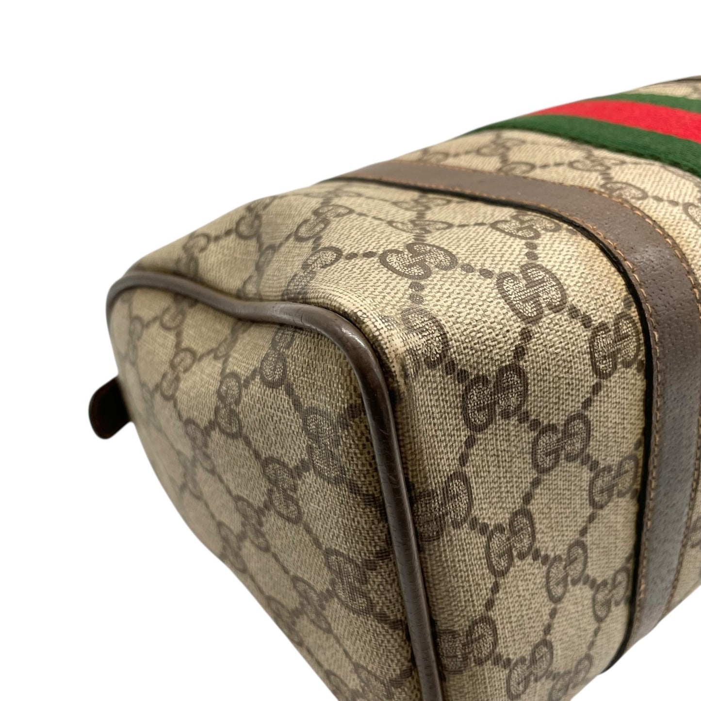 GUCCI グッチ ヴィンテージ GGスプリーム ミニボストン ハンドバッグ インターロッキングG ボストンバッグ GG柄 シェリーライン ベージュ ブラウン PVC レザー オールドグッチ F