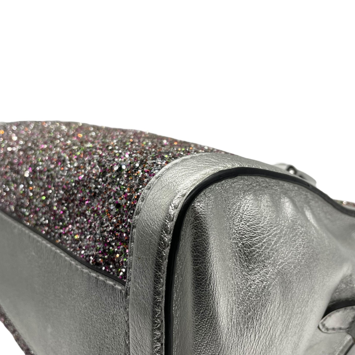 美品 アレキサンダーマックイーン Alexander McQueen ハンドバッグ マルチカラー ビーズ グリッター シルバーレザー トップハンドル セミストラクチャー デザイナーズバッグ A6