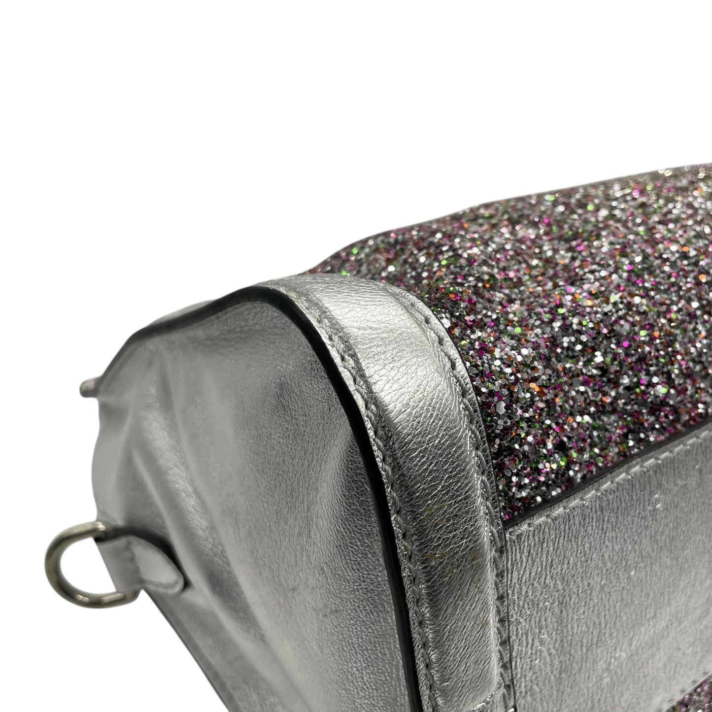 美品 アレキサンダーマックイーン Alexander McQueen ハンドバッグ マルチカラー ビーズ グリッター シルバーレザー トップハンドル セミストラクチャー デザイナーズバッグ A6