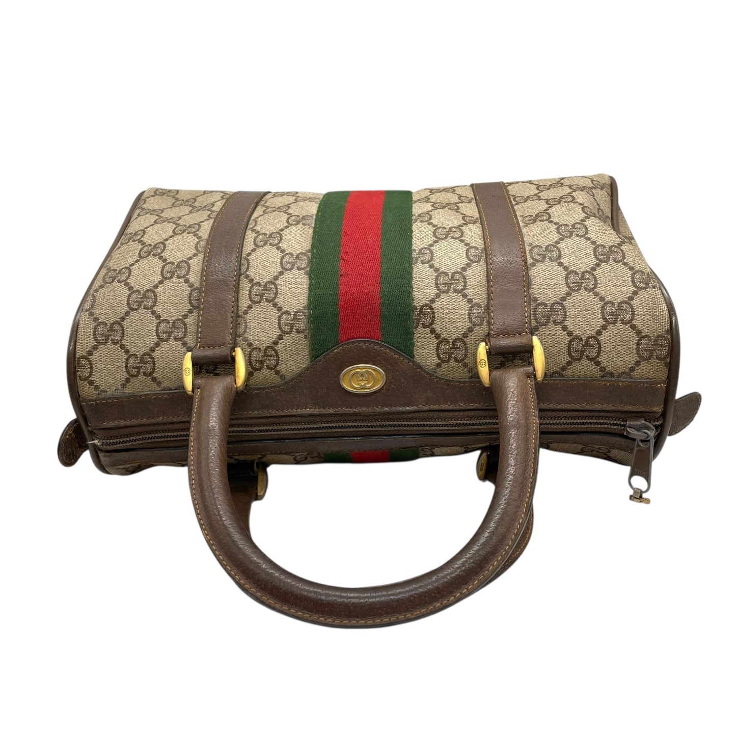 GUCCI グッチ ヴィンテージ GGスプリーム ミニボストン ハンドバッグ インターロッキングG ボストンバッグ GG柄 シェリーライン ベージュ ブラウン PVC レザー オールドグッチ F