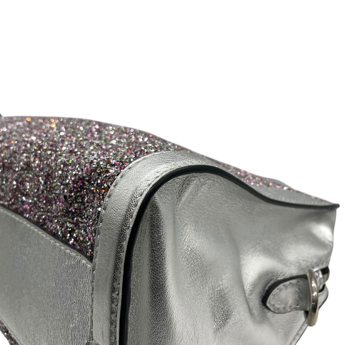 美品 アレキサンダーマックイーン Alexander McQueen ハンドバッグ マルチカラー ビーズ グリッター シルバーレザー トップハンドル セミストラクチャー デザイナーズバッグ A6