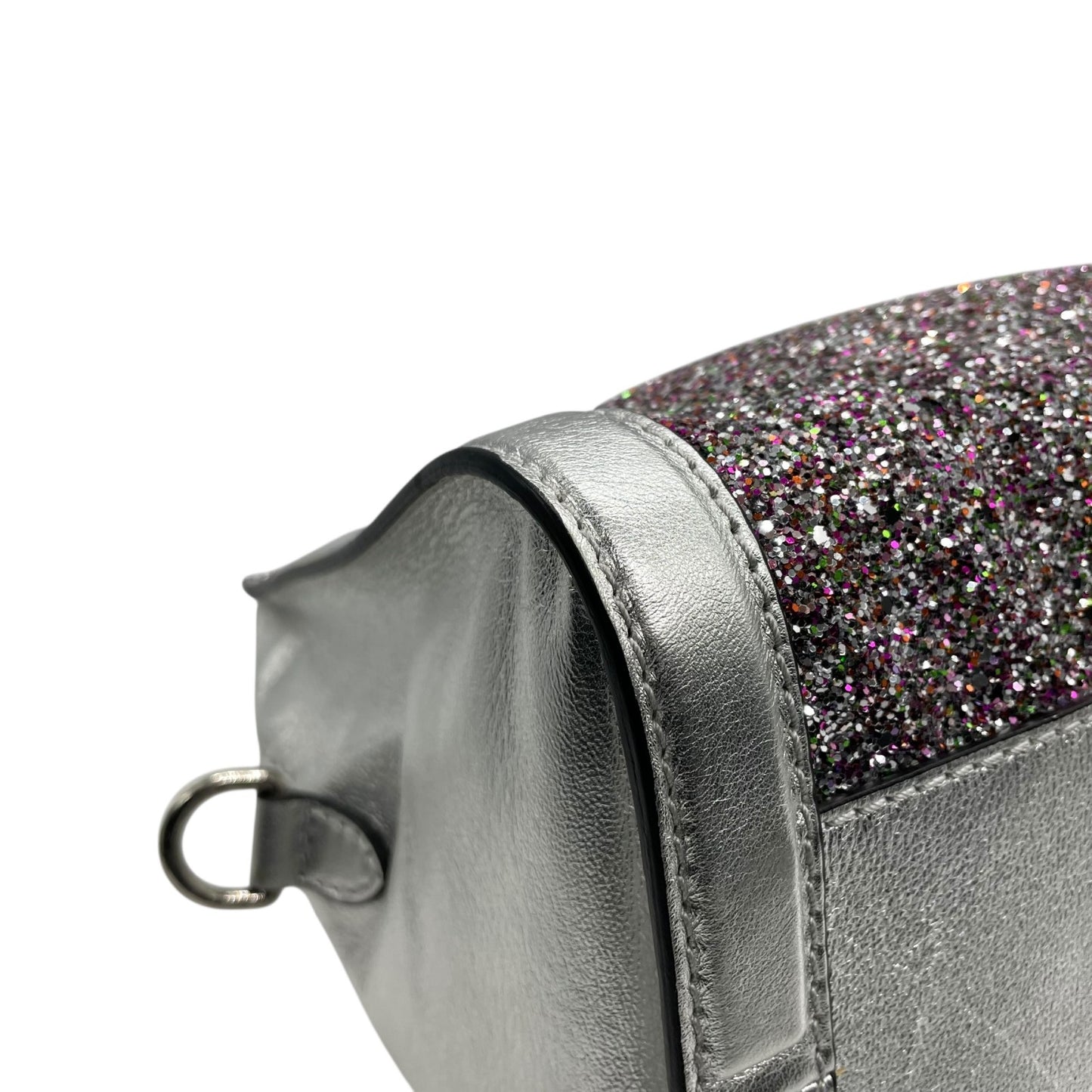 美品 アレキサンダーマックイーン Alexander McQueen ハンドバッグ マルチカラー ビーズ グリッター シルバーレザー トップハンドル セミストラクチャー デザイナーズバッグ A6