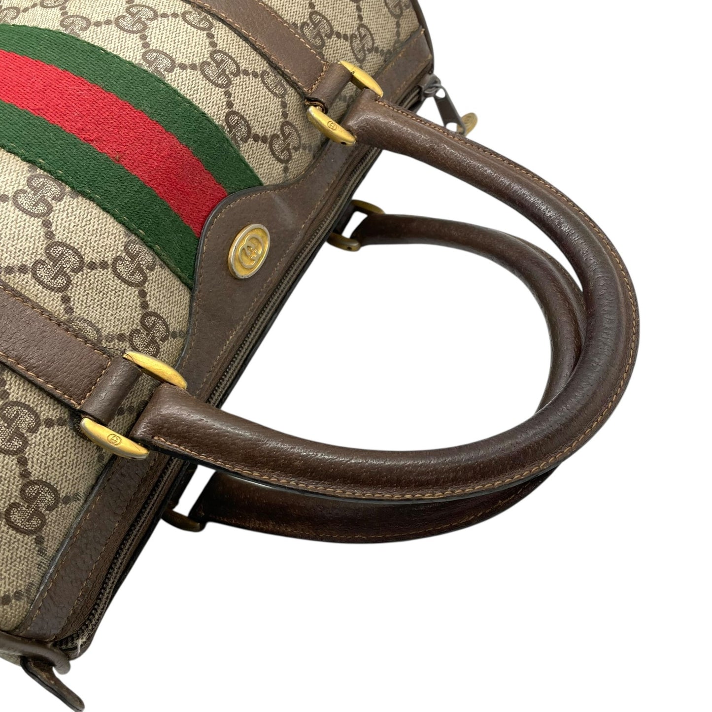 GUCCI グッチ ヴィンテージ GGスプリーム ミニボストン ハンドバッグ インターロッキングG ボストンバッグ GG柄 シェリーライン ベージュ ブラウン PVC レザー オールドグッチ F