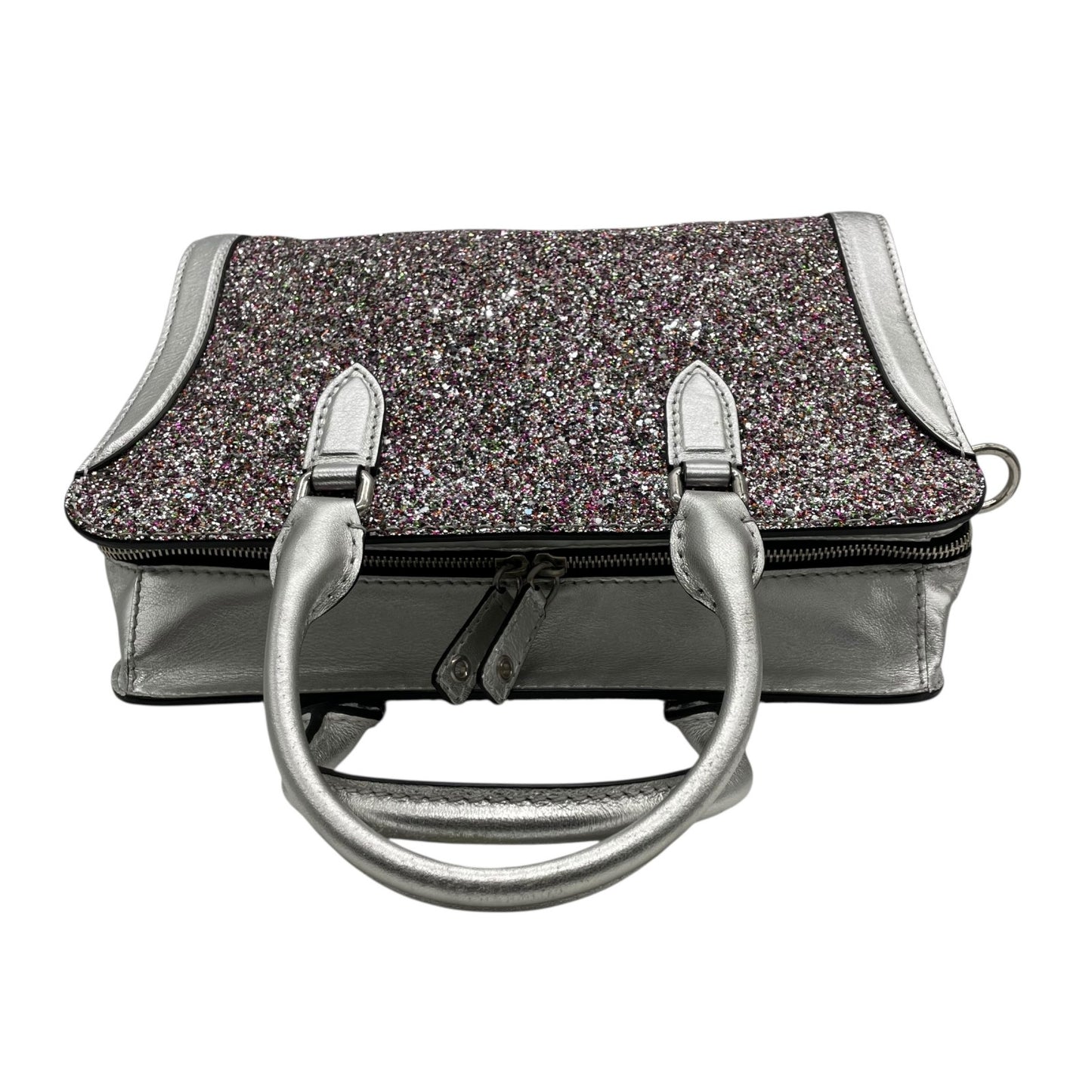 美品 アレキサンダーマックイーン Alexander McQueen ハンドバッグ マルチカラー ビーズ グリッター シルバーレザー トップハンドル セミストラクチャー デザイナーズバッグ A6