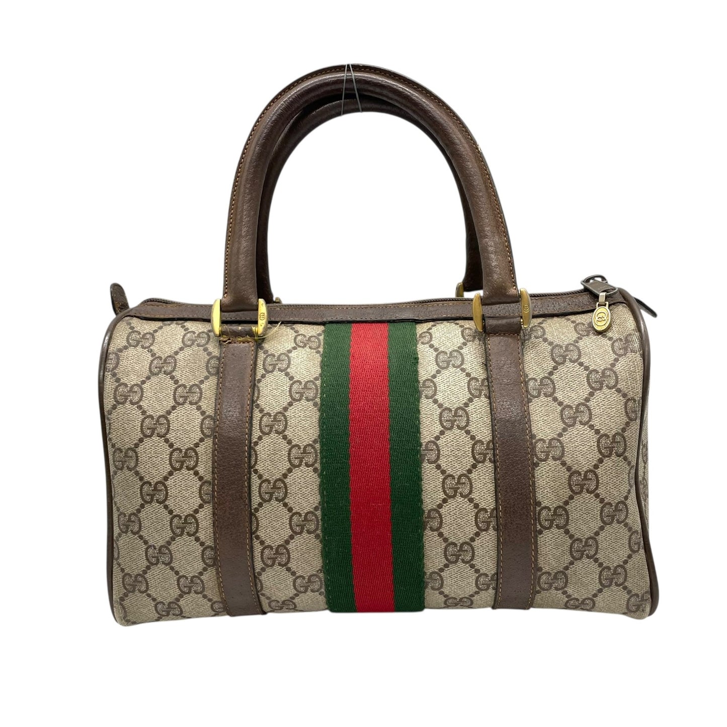 GUCCI グッチ ヴィンテージ GGスプリーム ミニボストン ハンドバッグ インターロッキングG ボストンバッグ GG柄 シェリーライン ベージュ ブラウン PVC レザー オールドグッチ F