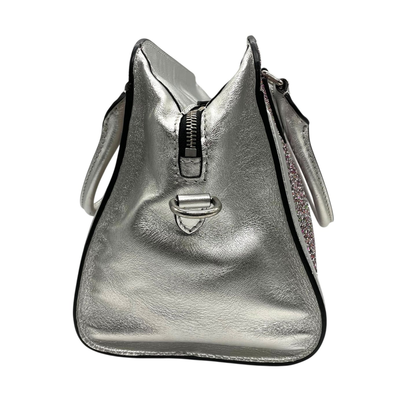 美品 アレキサンダーマックイーン Alexander McQueen ハンドバッグ マルチカラー ビーズ グリッター シルバーレザー トップハンドル セミストラクチャー デザイナーズバッグ A6