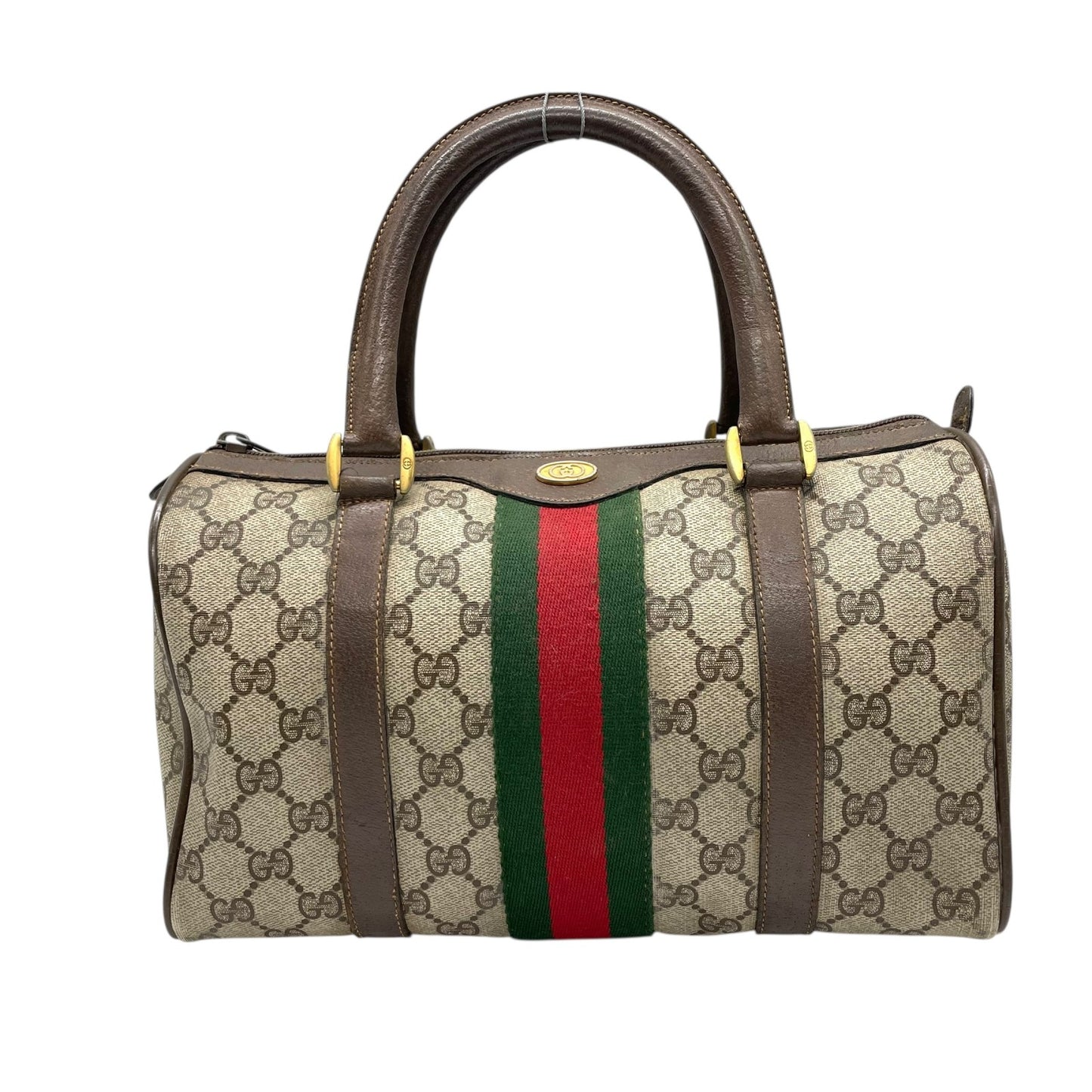 GUCCI グッチ ヴィンテージ GGスプリーム ミニボストン ハンドバッグ インターロッキングG ボストンバッグ GG柄 シェリーライン ベージュ ブラウン PVC レザー オールドグッチ F
