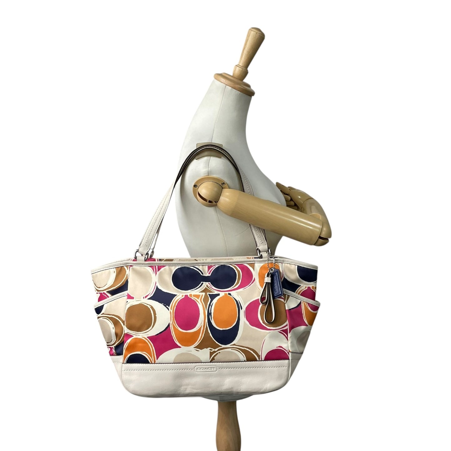 コーチ COACH シグネチャー スクリブルトートバッグ ハンドバッグ マルチカラー キャンバス レザー トート ショルダーバッグ S91