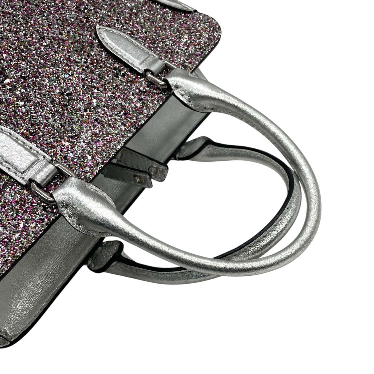 美品 アレキサンダーマックイーン Alexander McQueen ハンドバッグ マルチカラー ビーズ グリッター シルバーレザー トップハンドル セミストラクチャー デザイナーズバッグ A6