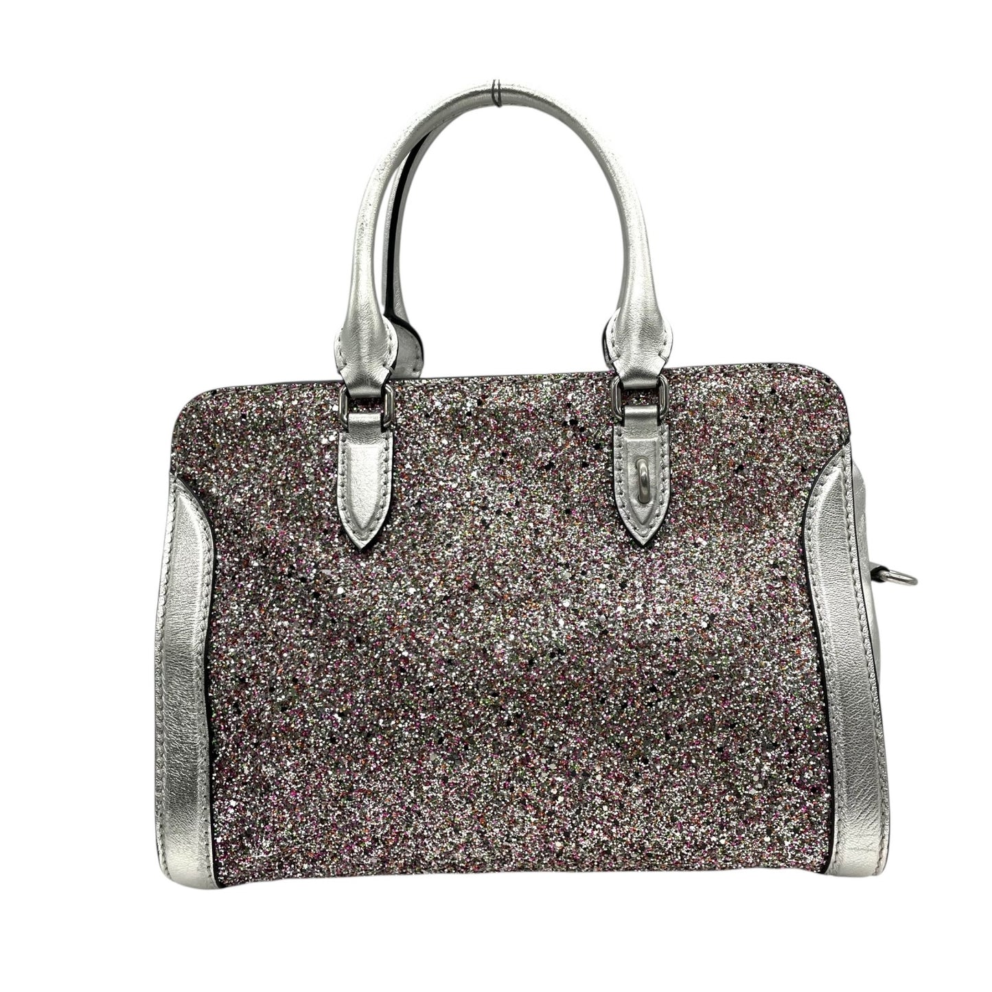 美品 アレキサンダーマックイーン Alexander McQueen ハンドバッグ マルチカラー ビーズ グリッター シルバーレザー トップハンドル セミストラクチャー デザイナーズバッグ A6