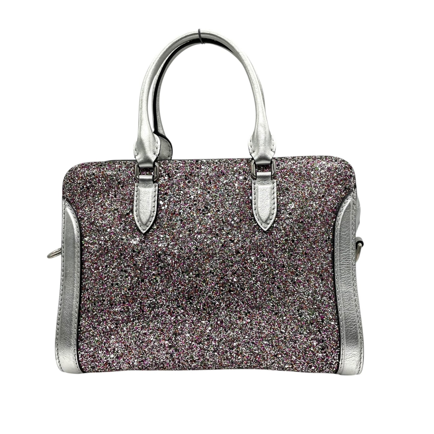 美品 アレキサンダーマックイーン Alexander McQueen ハンドバッグ マルチカラー ビーズ グリッター シルバーレザー トップハンドル セミストラクチャー デザイナーズバッグ A6