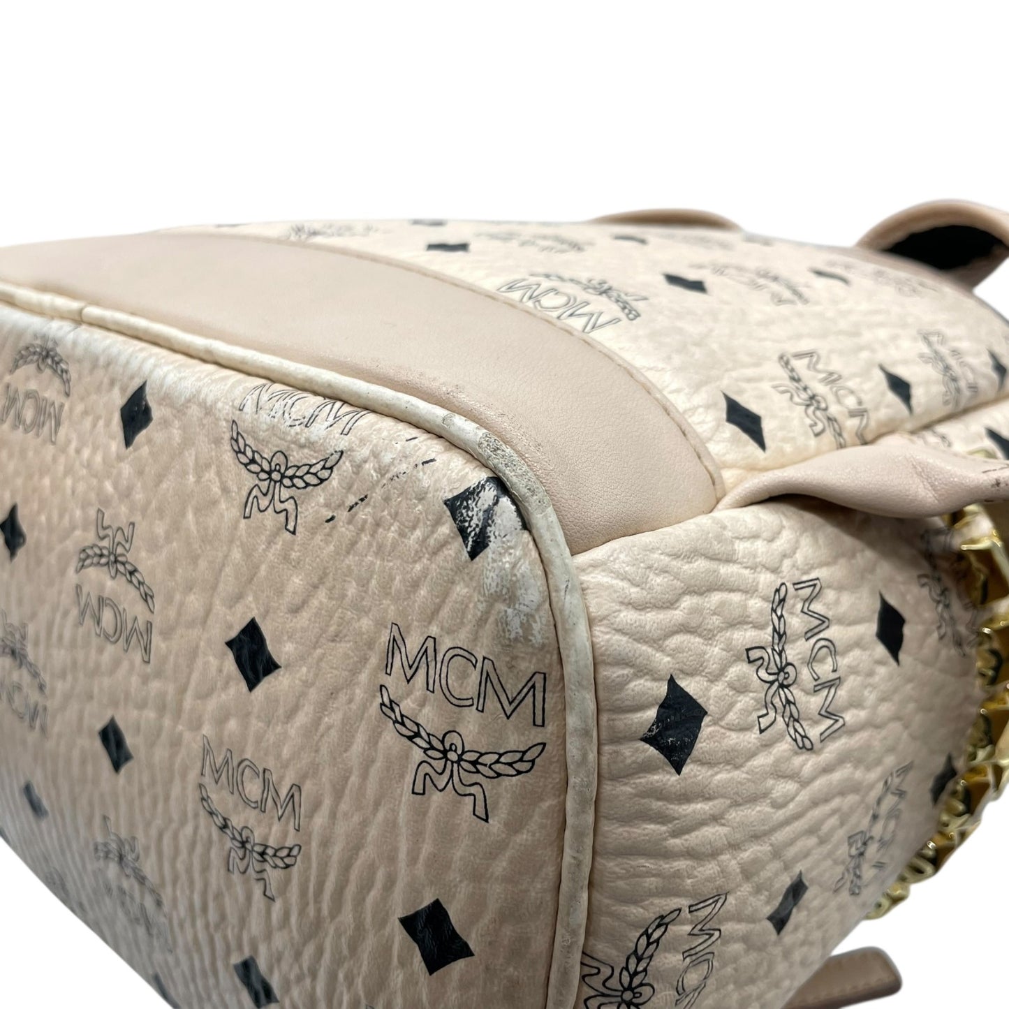 MCM ヴィセトス スタッズ バックパック リュック ベージュ ピンクベージュ ゴールド金具 モノグラム ロゴ