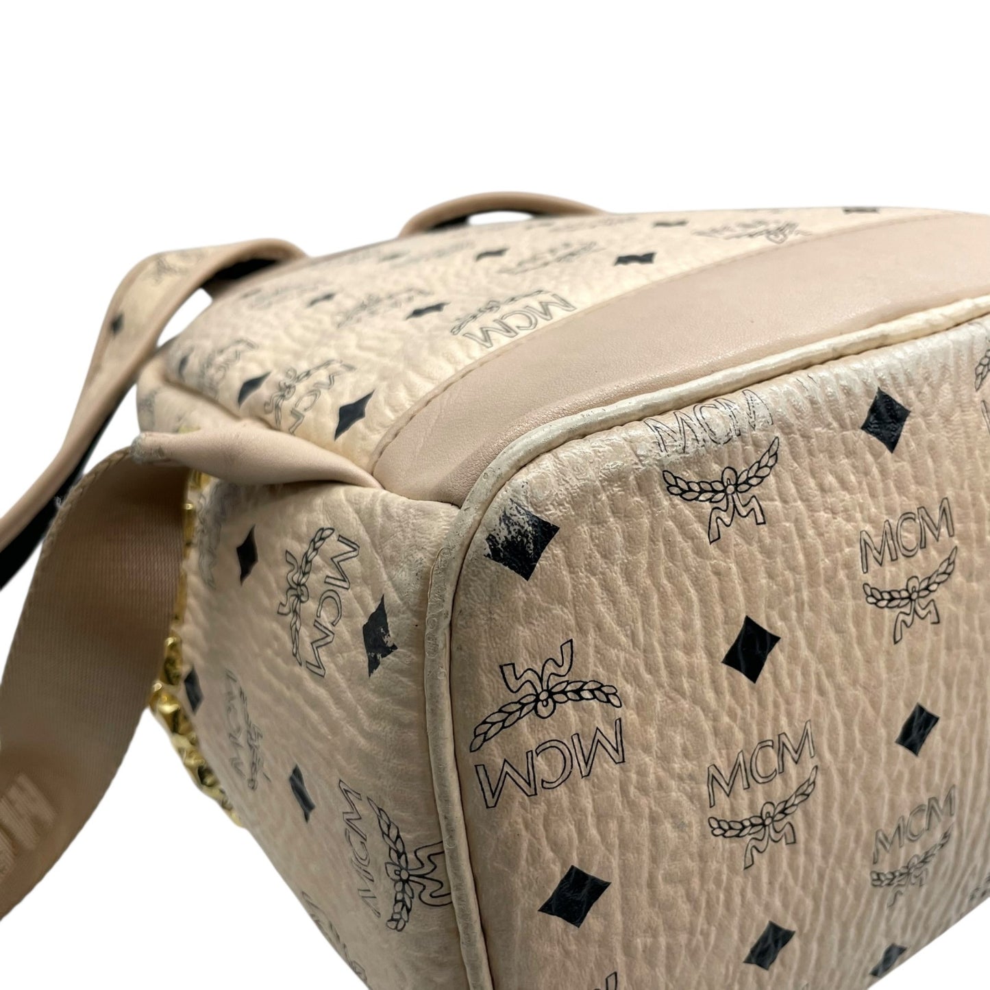 MCM ヴィセトス スタッズ バックパック リュック ベージュ ピンクベージュ ゴールド金具 モノグラム ロゴ