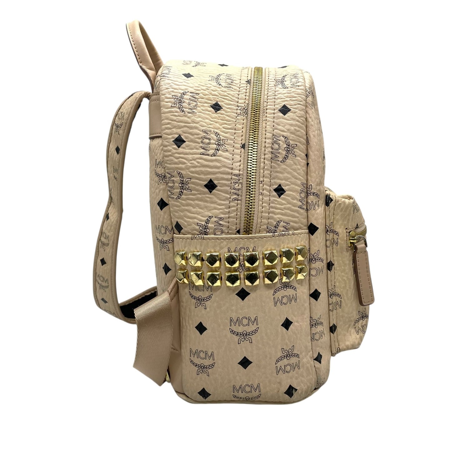 MCM ヴィセトス スタッズ バックパック リュック ベージュ ピンクベージュ ゴールド金具 モノグラム ロゴ