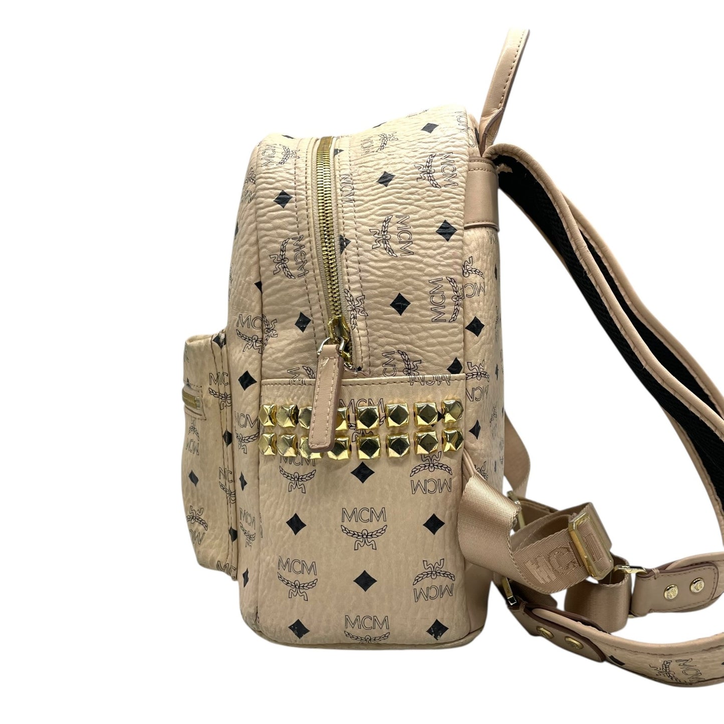 MCM ヴィセトス スタッズ バックパック リュック ベージュ ピンクベージュ ゴールド金具 モノグラム ロゴ