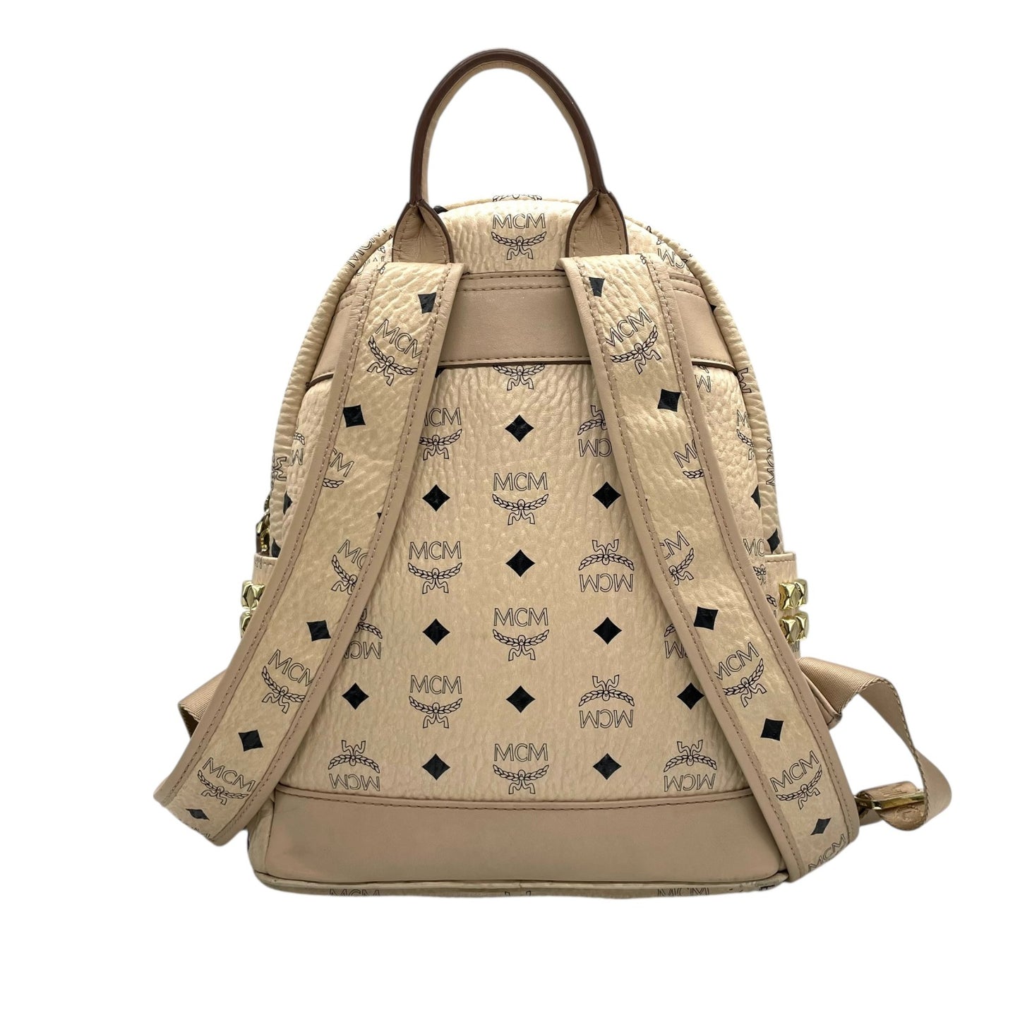 MCM ヴィセトス スタッズ バックパック リュック ベージュ ピンクベージュ ゴールド金具 モノグラム ロゴ