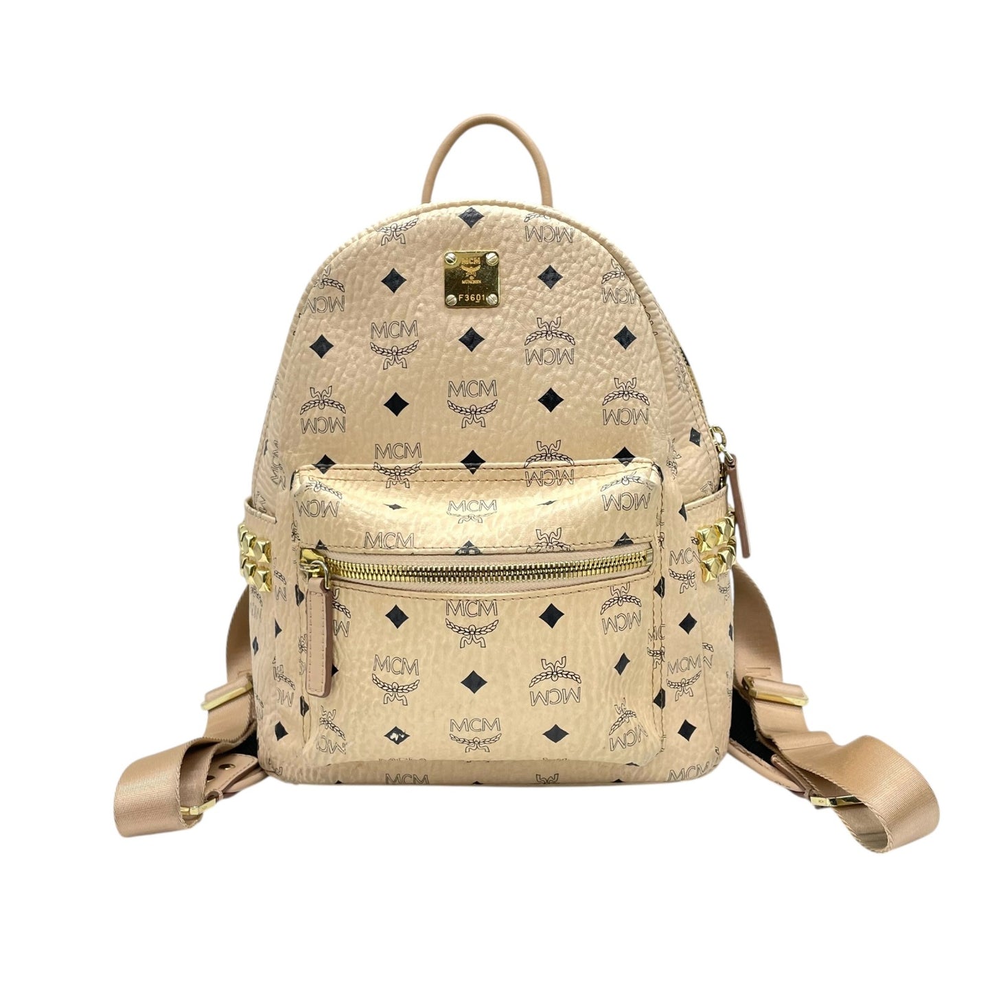MCM ヴィセトス スタッズ バックパック リュック ベージュ ピンクベージュ ゴールド金具 モノグラム ロゴ